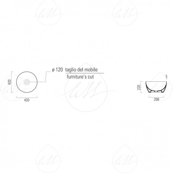 GSI Pura pastatomas praustuvas su EXTRAGLAZE® danga 42xh22cm 2