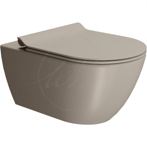 GSI PURA Tortora pakabinamas klozetas 55cm Swirlflush® Dualglaze® su lėtaeigiu dangčiu