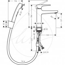 Hansgrohe Metropol 32522000 praustuvo maišytuvas su bidė dušeliu