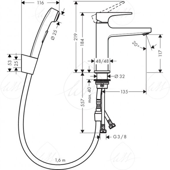 Hansgrohe Metropol 32522000 praustuvo maišytuvas su bidė dušeliu 1