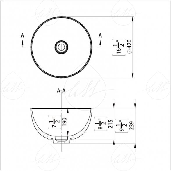 Praustuvas Costa 42cm pastatomas ant stalviršio 2